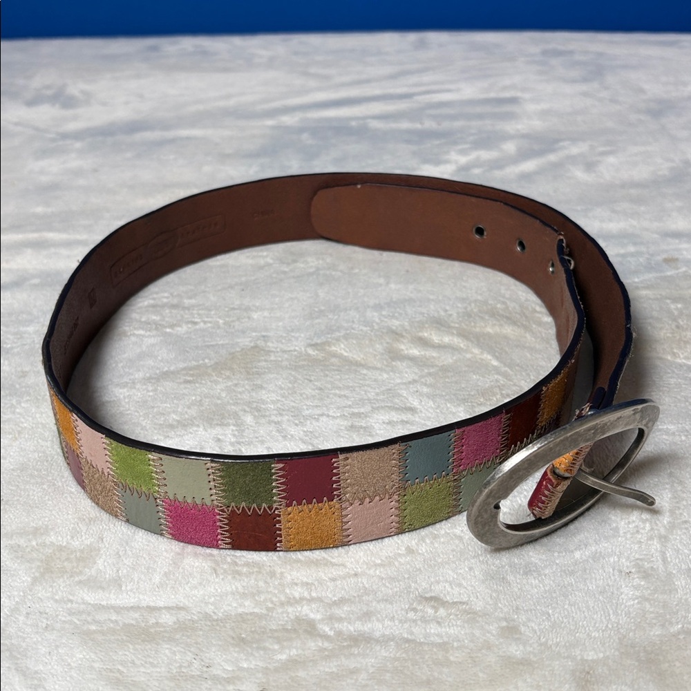 Vintage Fossil pastel & bright multicolor patchwork leather/suede belt Sz Medium - Picture 11 of 16